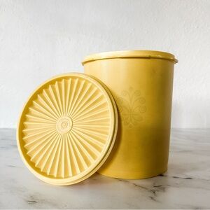 Vintage 1970 Tupperware Small Golden Yellow Canister + Sunburst Lid